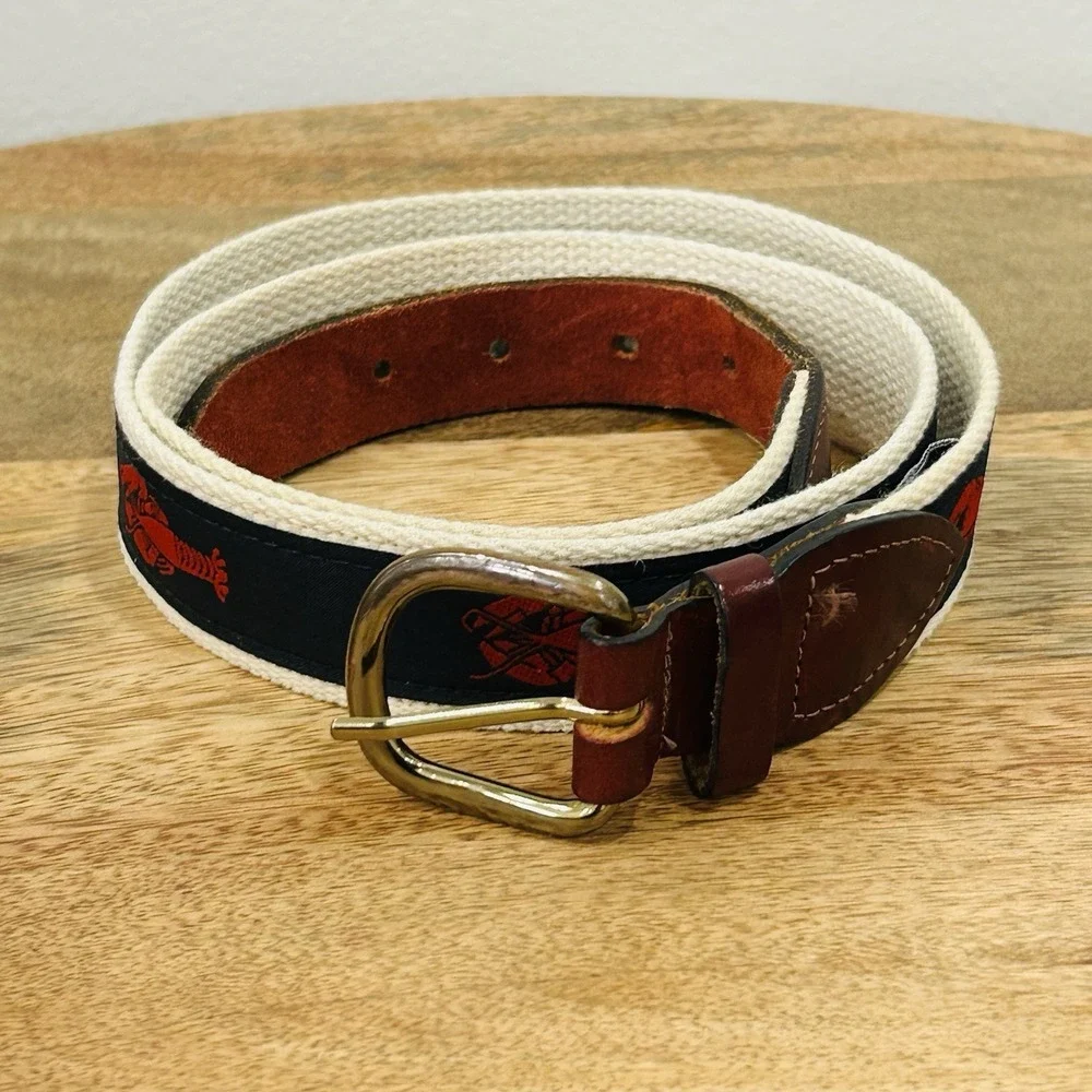 Chatham Cape Cod Lobster Belt Canvas Leather Nautical Prep Men's Large